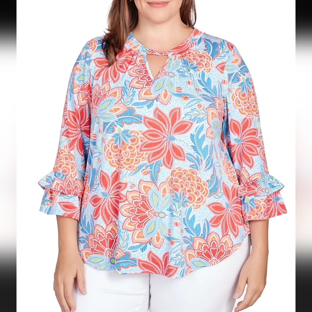 2X Plus Size Ruby Rd Bold Floral top blouse shirt women's
